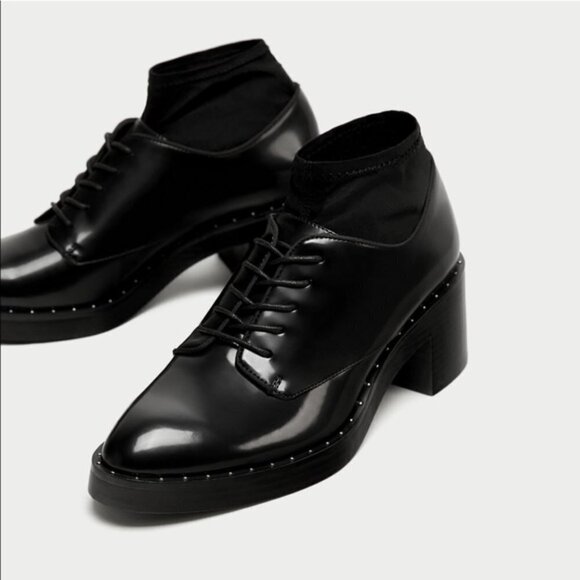 ZARA Trafaluc Heeled Blucher Studded Lace-Up Oxford Shoes 39 8 - Picture 2 of 15